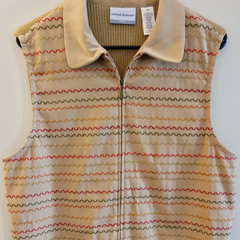 ALFRED DUNNER Fall Retro Rainbow Ric Rac Vest Knit Collared Zip 14P